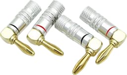 Haakse Banaanstekker – Banaanplug – Speakerstekker – Luidsprekerplug 24K Verguld – Set van 4 stuks (Rood/Zwart) — thumbnail 1