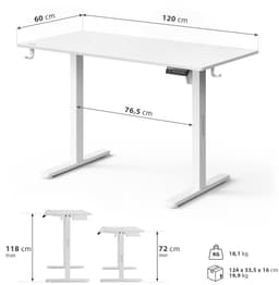 SENSE7 NOJO LIGHT - Zit Sta Bureau - 120 cm x 60 cm - Elektrisch bureau - Verstelbare bureau - Elektrische Hoogteverstelling - Hoogte 72-118 cm - Intelligent Bedieningspaneel - Wit — thumbnail 2