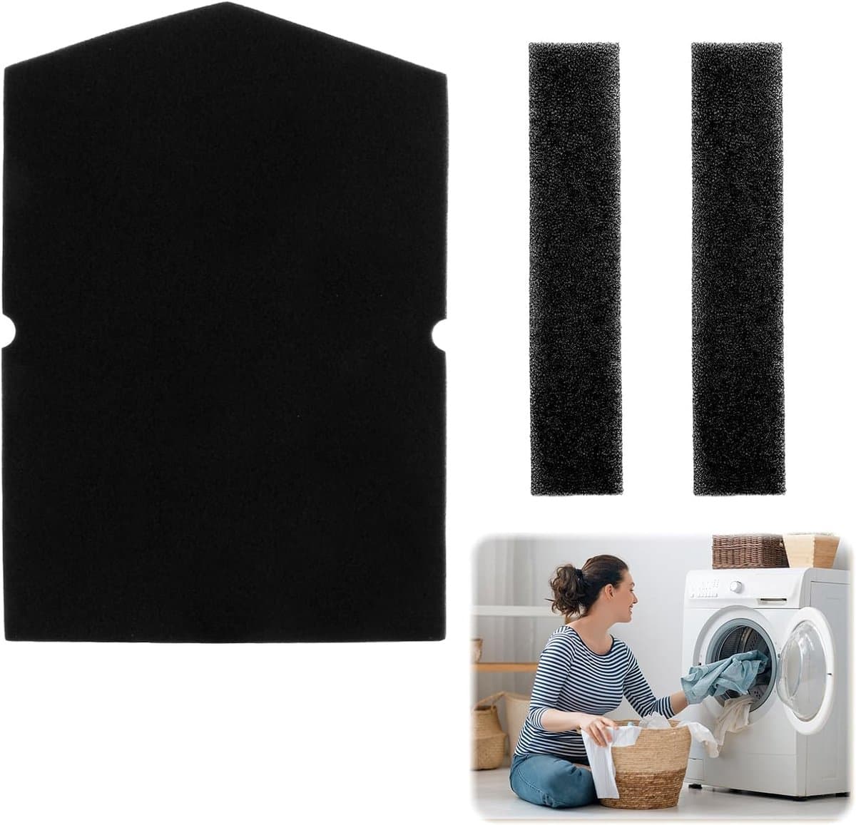 Droogfilterset gescht voor Miele wasdroger, vervanging voor onderdeelnummers 6057930, 9688381, 9688380, warmtewisselingsfilter, schuimstoffilter, sponsfilter, pluisfilter voor warmtepompdroger — afbeelding 1