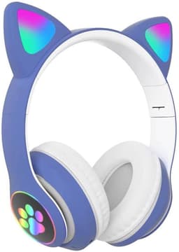 longziming Draadloze Kinder Koptelefoon – Cat Headphones met LED Oortjes – Bluetooth Hoofdtelefoon– Bluetooth 5.0 – Licht Groen – Met Verlichting – Opvouwbare opbergruimte – Blauw en wit — thumbnail 1