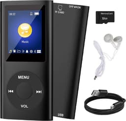 MP3 Speler - met Bluetooth - Incl. 32GB SD Kaart - Digitaal 1,8-inch LCD-scherm - USB - FM-radio - Spraakrecorder - E-book - Dicatafoon - Ideaal voor Sport, Kinderen en Volwassenen - Zwart — thumbnail 1