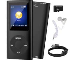 MP3 Speler - met Bluetooth - Incl. 32GB SD Kaart - Digitaal 1,8-inch LCD-scherm - USB - FM-radio - Spraakrecorder - E-book - Dicatafoon - Ideaal voor Sport, Kinderen en Volwassenen - Zwart
