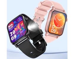 Smartwatch voor Dames en Heren - RVS, Siliconen Bandje - Hartslagmeter - Stappenteller - Slaapmonitor - Multisport - Compatibel met Android en iOS - Waterproof - Zwart en Roze