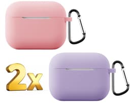 Telestore - hoesje geschikt voor AirPods Pro 3 soft case cover - 2 stuks paars en roze - TPU hoesje Beschermhoes - AirPods Pro 3 Cover - AirPods Pro 3 hoesje - Geschikt voor Apple AirPods Pro 3 - gel hoesje met sleutelhanger — thumbnail 1