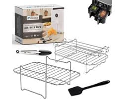 ONE Emporium airfryer stapelrekken – 2-delig RVS – geschikt voor Ninja Dual & meer – met oliekwast & keukentang