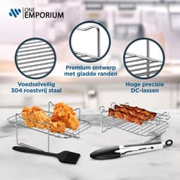 ONE Emporium airfryer stapelrekken – 2-delig RVS – geschikt voor Ninja Dual & meer – met oliekwast & keukentang — thumbnail 4