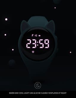 Smartwatch Kinderen - Kat - Stappenteller - Stopwatch - Zwart & Roze — thumbnail 2