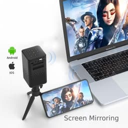 Mini Smart Projector - Draagbare DLP Projector - 1080P HD - 150ANSI - 360 ° Luidspreker - 5200mAh Batterij - 4 Uur Accu Video Afspeeltijd - Screen Mirroring - Ondersteunt WLAN, HDMI, USB, Android, Apple, AirPlay - Inclusief Draagtas en Remote - Zwart — thumbnail 5