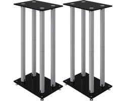 vidaXL - Luidsprekerstandaards - 2 - st - 4 - pijlers - gehard - glas - zwart - zilver
