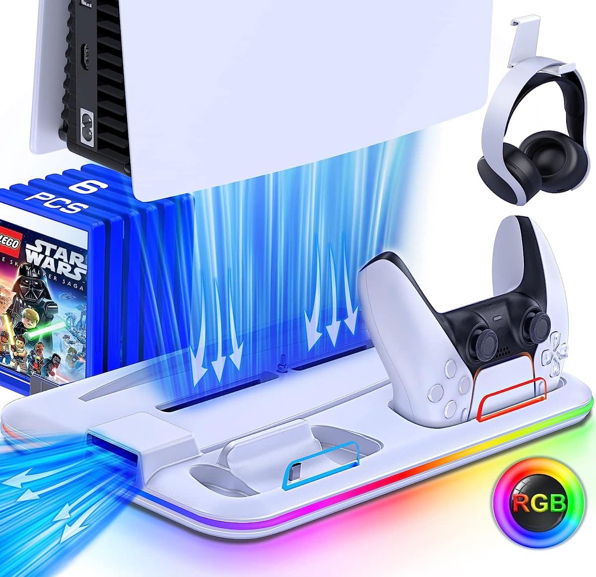 Phreeze Console Oplaadstation met Dual Charging, Verstelbare Ventilatie, RGB Verlichting, Headset & Game Houders - Geschikt voor Playstation 5 Disc en Digital Editions — afbeelding 1