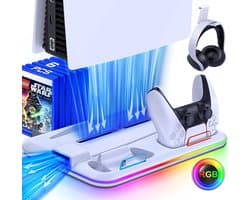 Phreeze Console Oplaadstation met Dual Charging, Verstelbare Ventilatie, RGB Verlichting, Headset & Game Houders - Geschikt voor Playstation 5 Disc en Digital Editions