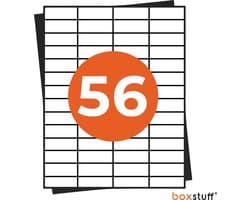Boxstuff - A4 Stickervellen - Multifunctionele Etiketten Stickers - Geschikt Inktjet en Laser Printers - 56 Per Vel - 52,5x21,2mm