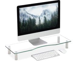 Glas tv-verhoger - Monitor verhoger - Laptopstandaard hoogte verstelbaar 9-11 cm - 70x24 cm doorzichtig