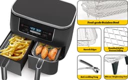 Airfryer Rek, Geschikt voor Ninja Dual Airfryer, 3 stuks gelaagde dehydrator rekken, RVS grillrek Rechthoekige, Airfryer-mandlade, met clip en verhoogde voetjes, Geschikt voor dubbele mand Airfryers — thumbnail 2