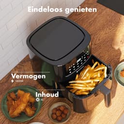 KitchenBrothers Airfryer XL - PFAS-Vrij - 1600W - 6L - Heteluchtfriteuse - 50ºC tot 200ºC - Met kijkvenster - 10 Kookprogramma's - Zwart — thumbnail 4