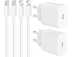 Viewr 2x 20W USB-C Power Adapter + USB-C naar Lightning Kabel - Snellader Apple MFI Gecertificeerd - Geschikt voor iPad, iPhone Oplader - 1 Meter