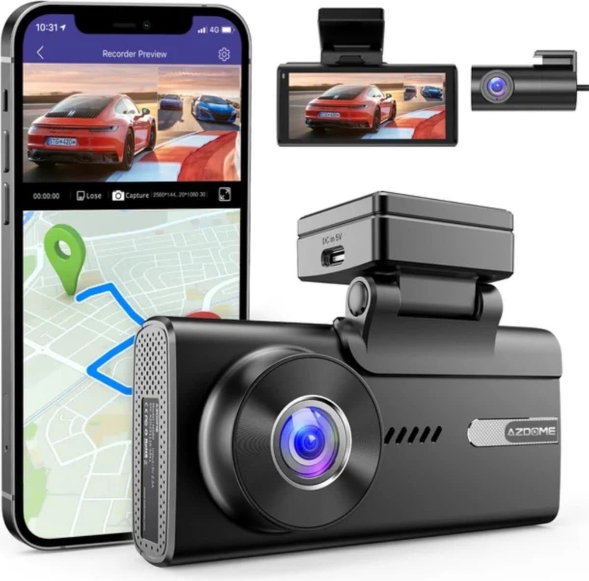 Azdome M580 Ultra 5K 2CH dashcam voor auto- met Full HD achtercamera - 4.0 Inch Touchscreen- GPS- WiFi - IR Nachtzicht- G-Sensor - Parkeerbeveiliging — afbeelding 1