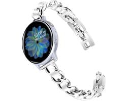 Stravo Lederen en Metalen Horlogebandje 20mm – Zilver/Wit – Denim Kettingontwerp Leren Smartwatch Bandje – Geschikt voor Samsung Galaxy Watch 7 / 6 / 5 / 5 Pro / 4 / 3 / Active 2 – Polar Ignite / Unite – Huawei – Leer