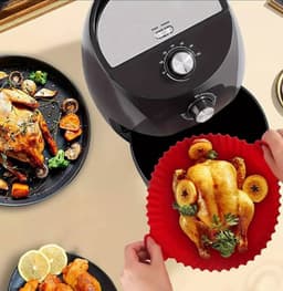 5 stuks Zwarte en rode Airfryer Liners, Airfryer Siliconen Pot, Siliconen Airfryer Liners, Airfryer Accessoires, Vervangende Wegwerp Perkamentpapier Liners Voor koken, 19 cm x 22,5 cm, 4,5 liter — thumbnail 7