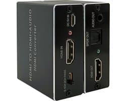 HDMI Audio Extractor - HDMI naar HDMI - 3.5mm Jack Audio - Optische Extractor - TV, Laptop, PC & Gameconsoles - Met Voedingsadapter