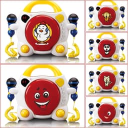 Lenco Karaokeset voor Kinderen – Draagbare CD-speler met Microfoons – Stickerblad om zelf te versieren — thumbnail 3