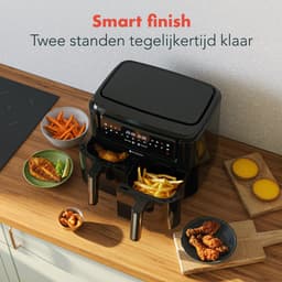 KitchenBrothers Dubbele Airfryer - PFAS-Vrij - 2400W - 9L - Heteluchtfriteuse - Dual Zone - Dubbele Mand - 50ºC tot 200ºC - 10 Kookprogramma's - Zwart — thumbnail 4