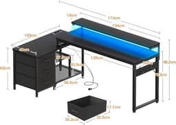 Multifunctioneel Bureau – Hoekbureau – Game Bureau – Jongens – Volledige Set – Stopcontacten – USB Poorten – Eenvoudige Montage – Zwart — thumbnail 2