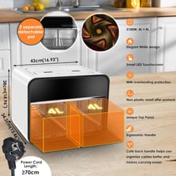 Equivera Dubbele Airfryer - Dubbele Mand - Dual Cook - Heteluchtfriteuse - Verschillende Programma's - Dual Zone - Mega — thumbnail 4