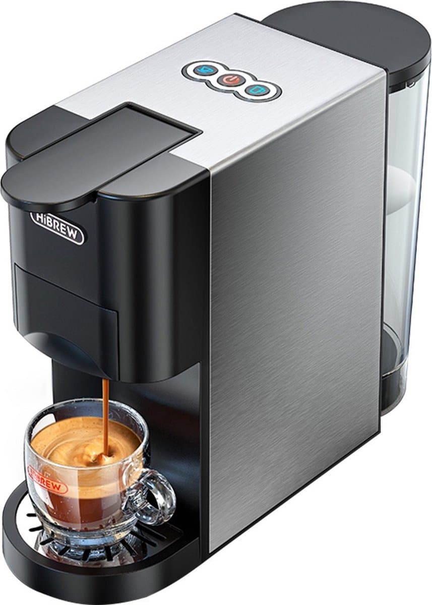HiBREW H3A 5 in 1 Koffiezetapparaat, 19 Bar Druk, Koud/Warm-modus, 1000ml Watertank, Energiebesparing & Anti-DroogBescherming - Zilver — afbeelding 1