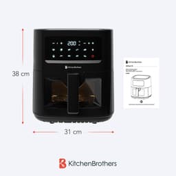 KitchenBrothers Airfryer XL - PFAS-Vrij - 1600W - 6L - Heteluchtfriteuse - 50ºC tot 200ºC - Met kijkvenster - 10 Kookprogramma's - Zwart — thumbnail 9