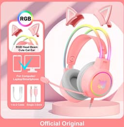 X15 Pro Over-Ear Hoofdtelefoon - Koptelefoon - Gaming Headset - Bedraad - Cancelling - Oortjes - Roze - Kat Oren - Rgb Licht - Met Microfoon - Voor Pc - Playstation - Xbox - Nintendo - — thumbnail 1