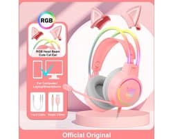 X15 Pro Over-Ear Hoofdtelefoon - Koptelefoon - Gaming Headset - Bedraad - Cancelling - Oortjes - Roze - Kat Oren - Rgb Licht - Met Microfoon - Voor Pc - Playstation - Xbox - Nintendo -