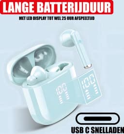 Draadloze Oordopjes - Oortjes Bluetooth - Oortjes Draadloos - Geschikt voor iPhone, iPad, Samsung, Android, Computer en Laptop - Draadloze Koptelefoon met Noise Cancelling - Ingebouwde Microfoon - LED Display - Blauw — thumbnail 3
