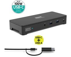 Port Connect - Dockingstation - 3 x 4K USB-C & USB-A - 10 Apparaten - 100W - Met HDMI - Zwart