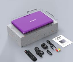 BOIFUN 17,5'' draagbare dvd-speler met 15,6'' groot HD-draaischerm, 6 uur oplaadbare batterij, ondersteuning voor USB/SD-kaart/Sync TV en meerdere schijfformaten dvd-speler, luidspreker met hoog volume, paars — thumbnail 2