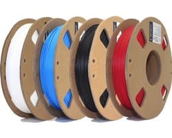 Gembird - PLA Filament Combo - Wit/Zwart/Blauw/Rood - 3D printer filament - 1.75mm - 4 X 200 gram (0.8kg) SPECIAL OFFER!