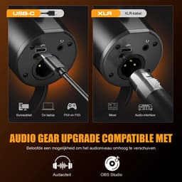 Fokelyi Streaming Microfoon Met RGB Verlichting - Condensatiemicrofoon Met Uitschuifbare Standaard - Galm Effect -Desktop Microfoon - XLR/USB-C - Noise Cancelling - Zwart — thumbnail 2