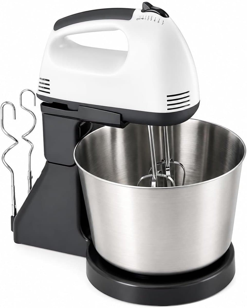 Keukenmixer Met Kom - Handmixer Tafelmodel - Bakken En Koken - 7 Snelheden - 2L Kom - Zilver — afbeelding 1