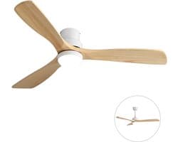 Plafondventilator Met Lamp - 3 Hout Bladen - Ø 52 inch - Dimbare lamp - Met Afstandsbediening - 3 kleurtemperaturen - Geluidsarme werking - LED's Light - Wit, Natuurlijke houtkleur — afbeelding 1