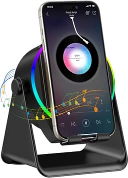 Draadloze inductie Bluetooth luidspreker 5-in-1, 360° draaibare telefoonhouder en sfeerverlichting in diverse kleuren, geschikt voor iPhone, iPad, Android en tablets, perfect verjaardagscadeau voor mannen en vrouwen（zwart） — thumbnail 1