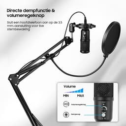 Microfoon - voor PC, gamen en livestreaming ‑ USB Microfoon met Arm ‑ Noise ‑ cancelling condensatormicrofoon met Mute en Monitoring — thumbnail 2