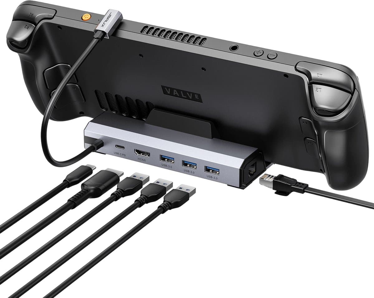 JSAUX 6-in-1 Docking Station voor Steam Deck / ROG Ally / Legion Go - HDMI 2.1 4K@120Hz - 100W PD - Gigabit Ethernet - Grijs - HB0603S — afbeelding 1