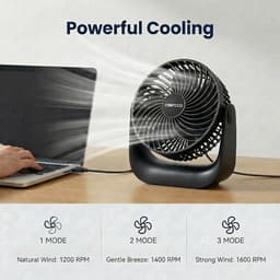 USB Tafelventilator Stil 20 dB – 3 Snelheden – 360° Draaibaar – Compact 15,2 cm – Wit — thumbnail 4