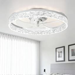 Plafondventilator van 50 cm met verlichting en afstandsbediening - Fandelier platte plafondventilator - 3000K-6500K dimbare inbouw LED-ventilatorlamp - Witte moderne plafondventilator met verlichting voor de slaapkamer — thumbnail 1