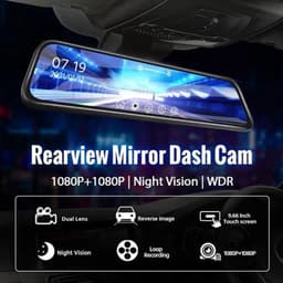 Dashcam voor Auto - 10 Inch Touchscreen Spiegelcamera - 1080P AHD Dashcam met Nachtzicht - G-Sensor - Parkeermodus - Groothoek 170° - Inclusief 6M RCC Achteruitrijcamera - Zwart — thumbnail 2