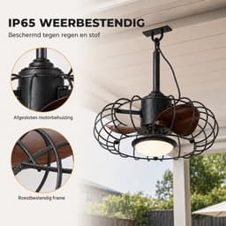 Rosnek IP65 Waterdichte Hangende Tuinventilator met LED Ø 50 cm - Plafondventilator met Lamp Buiten Dimbare - Plug-in Gazebo Fan met Lamp - Plug-in - Remote & App Control - Caged Design - Stille DC-Motor 6 Snelheden - Zwart — thumbnail 3