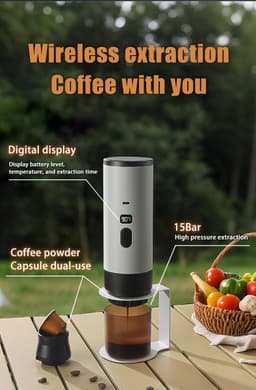 Draagbare Koffiemachine /Coffee maker voor camping, op reis of onderweg - Oplaadbaar - Goud — thumbnail 4