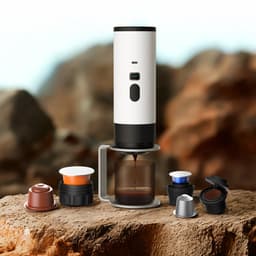 Draagbare Koffiemachine /Coffee maker voor camping, op reis of onderweg - Oplaadbaar - Zwart — thumbnail 4