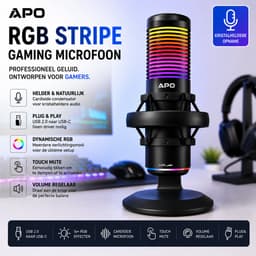 APO Electronics®- APO-1 - Professionele Gaming Microfoon / USB / RGB - Cardioïde Richting / Geschikt voor PS5 PS4 PC XBOX MAC - Voor Podcasts - Streaming - Opnames - Metalen Frame - Zwart — thumbnail 2