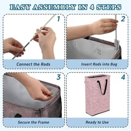 Wasmand - Kledingmand - Kleding Opbergen - Stevig Vrijstaand - 48L Capaciteit - Roze Hartjes — thumbnail 4